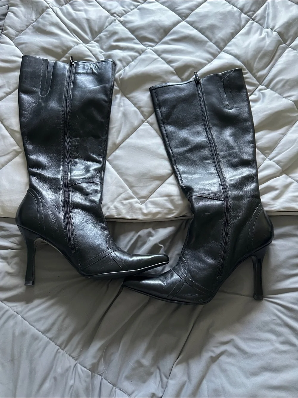 RSVP Black Leather Over-the-Knee Stiletto Boots